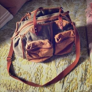 Anthropologie canvas and leather bag